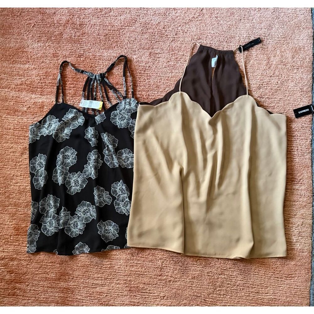 NWT Lot 2 Women’s Tops L Express Reversible Scallop Tank + Metaphor Floral